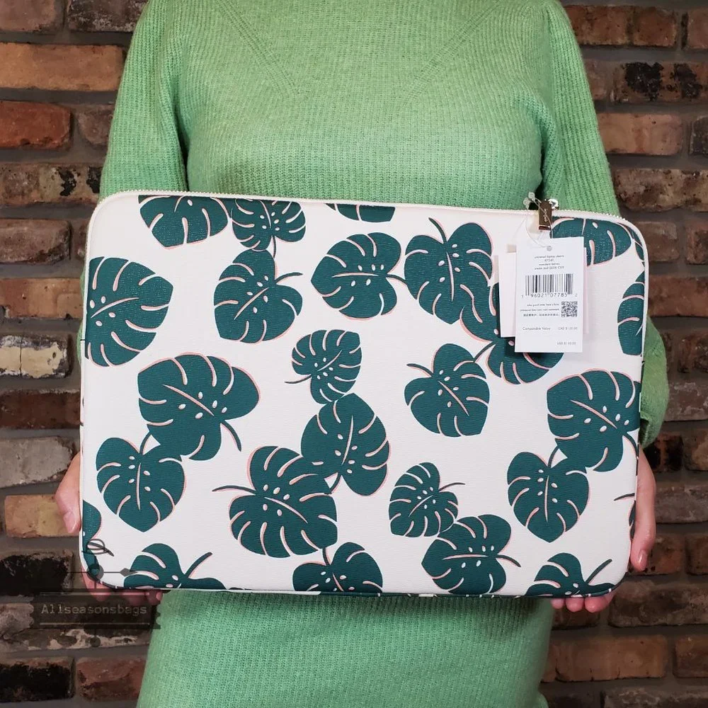 Kate Spade Darcy Monstera Laptop Sleeve NWT Fits Up To 15 Inches Green White NWT